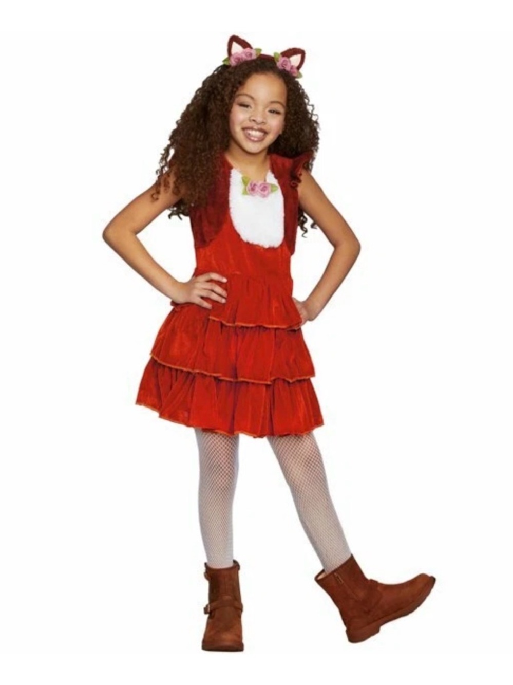 Dreamgirl Red Fox Ruffle Dress w/detachable tail & 3 Ear Headbands Medium (8-10)